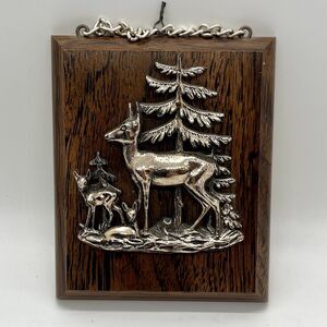 3D Silver Deer Wall Hanging Wood Plaque 5” Cabin Rustic